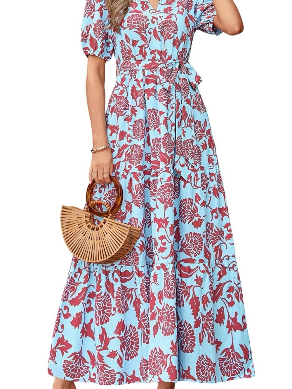 #87 Pretty Garden Maxi Dresses Boho Floral Short Sleeve V Neck Casual - Picture 3 of 8